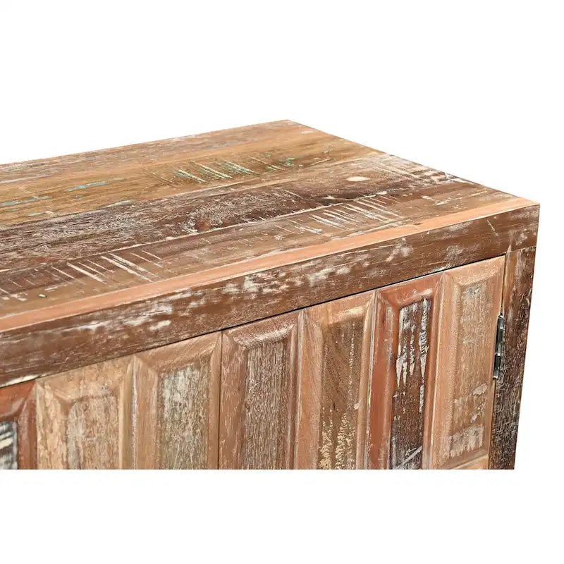 Bahut 4 portes en bois recyclé, finition vieillie et détails métalliques, style rustique